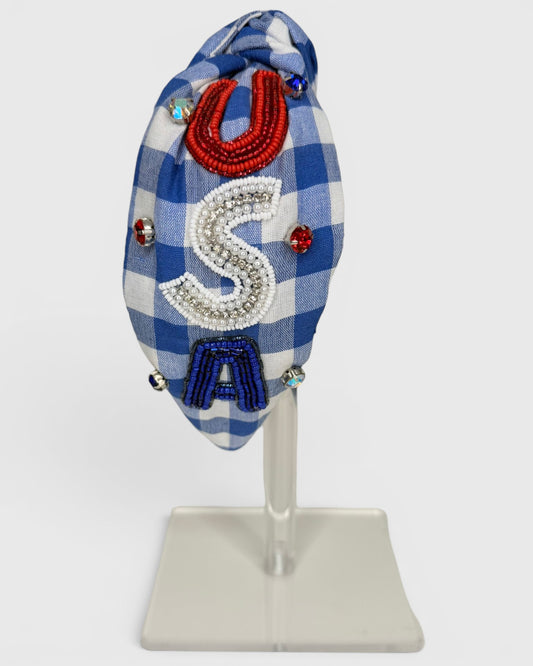 USA Beaded Gingham Headband