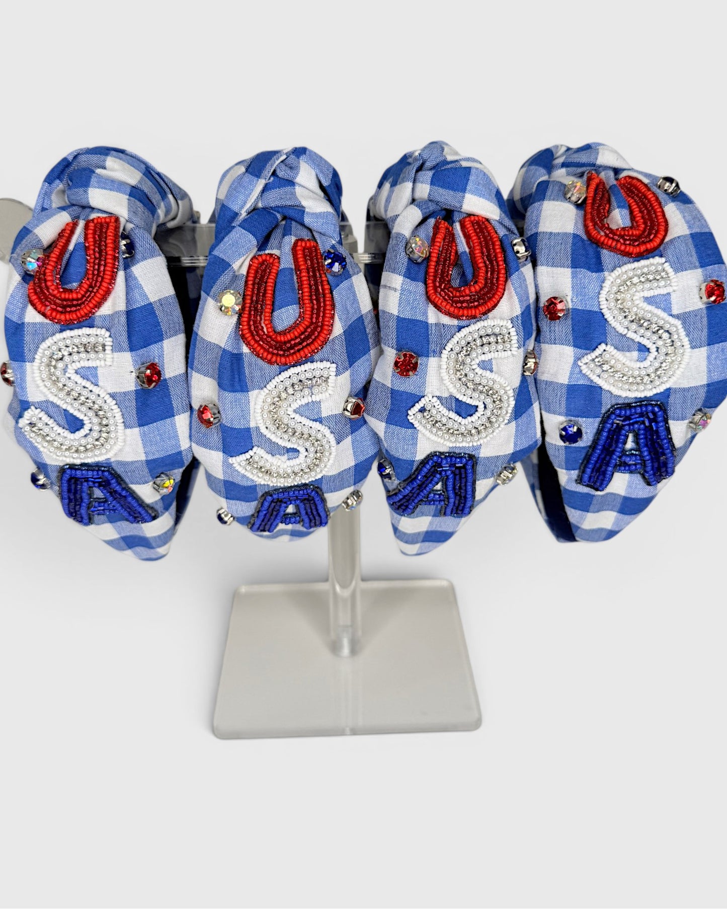 USA Beaded Gingham Headband