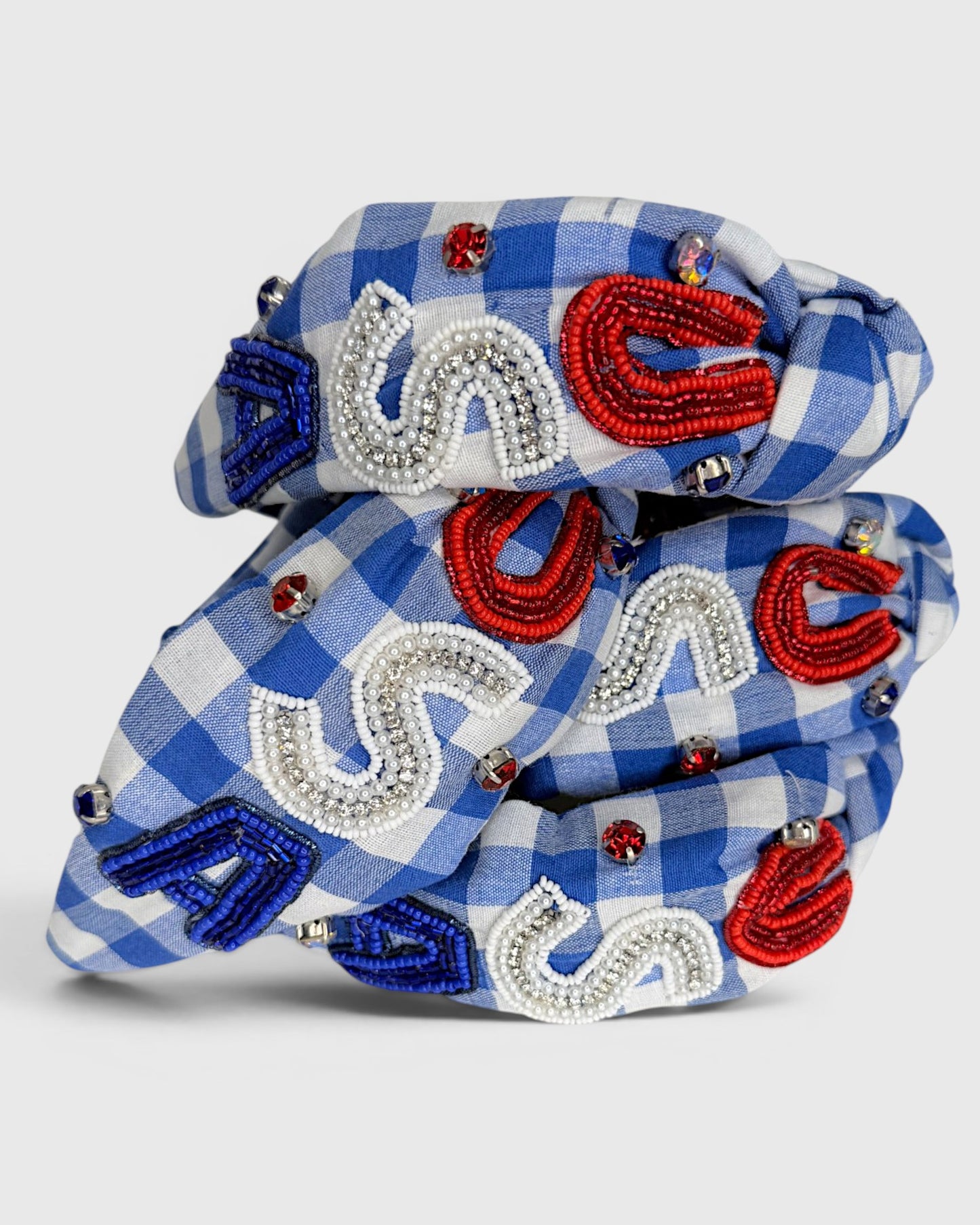 USA Beaded Gingham Headband